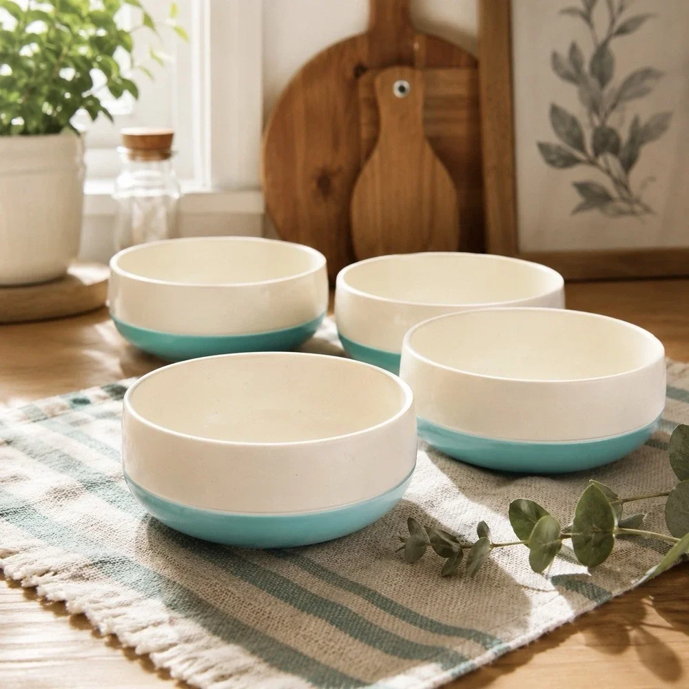 VTG Vacron Style Melamine Bowls Set 4 Teal Aqua Turquoise Speckled MCM USA